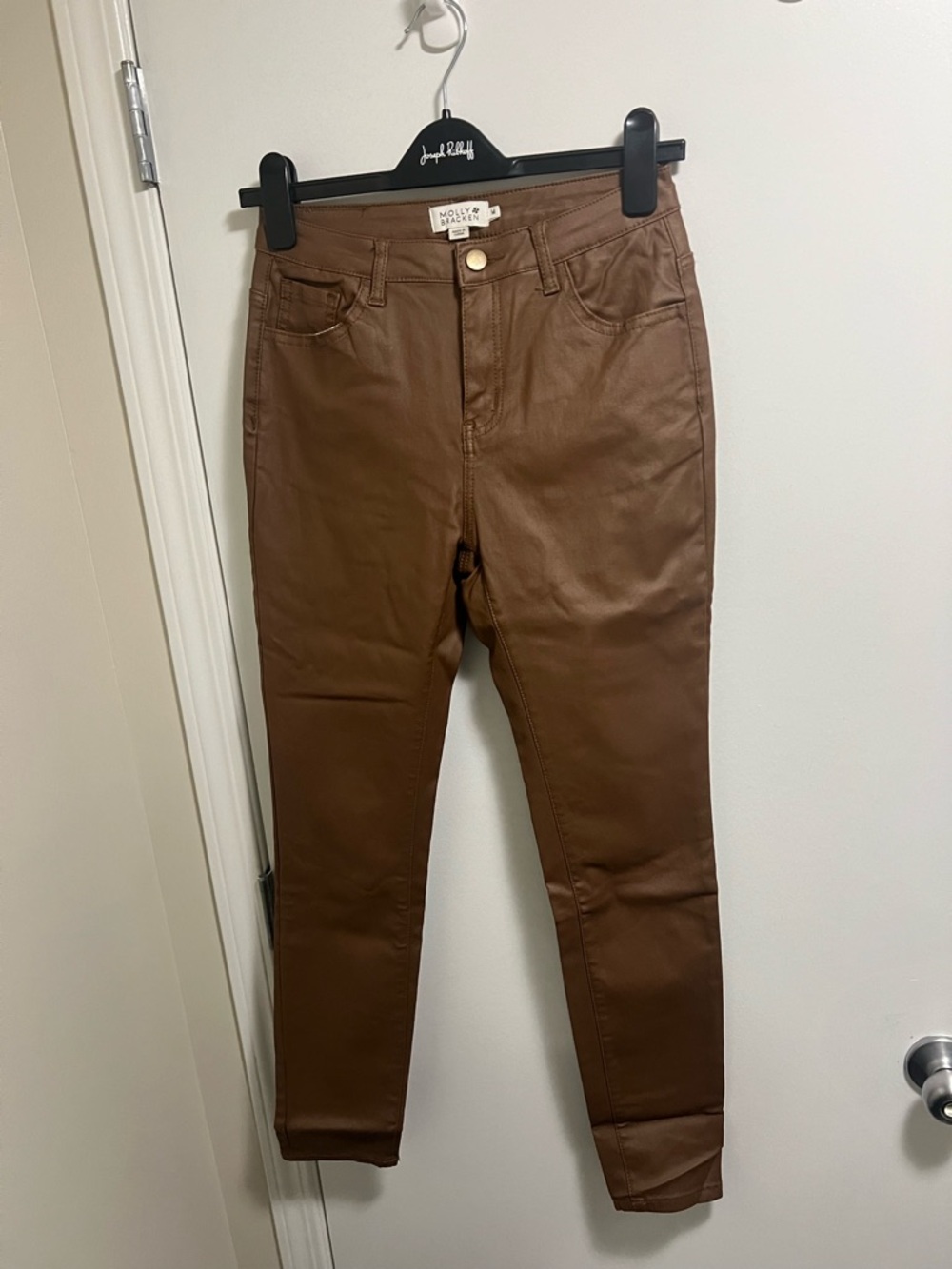 Molly Bracken Cognac Pleather Pants - Picture 2 of 6